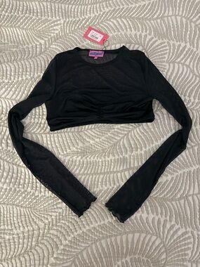 Edikted Black Sheer Ruched Long Sleeve Crop Top